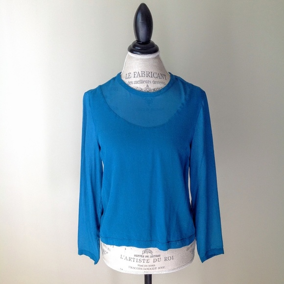 J. Crew | Silk Back Button up TEAL Tonal Blouse - Picture 3 of 8